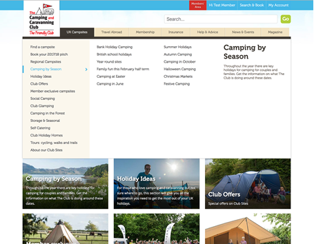 The Camping & Caravanning Club section page with navigation