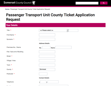 Somerset County Council - eform for ticket applications