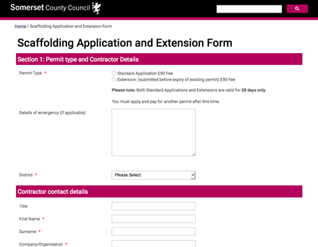 Somerset County Council - Scaffolding application request