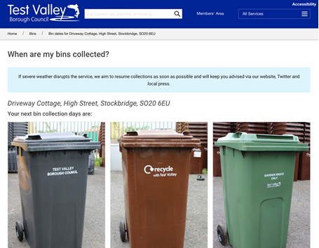 Bin collection result for Test Valley District Council