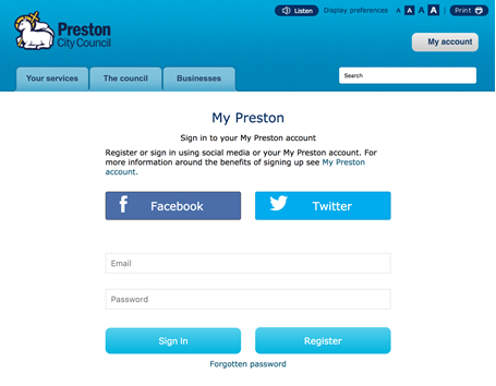Preston's portal login and register page