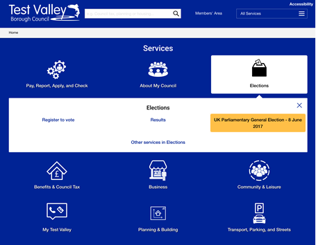 All services task sign posting webiste design for Test Valley District Council
