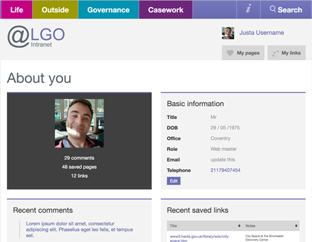 LGO intranet user profile page