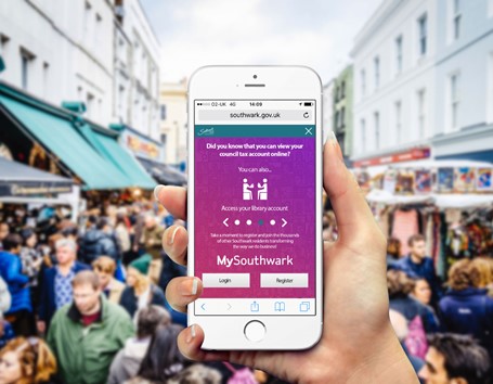 Southwark Councils transactional website in a mobile phone