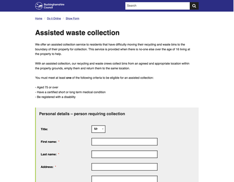 Assited waste collection form