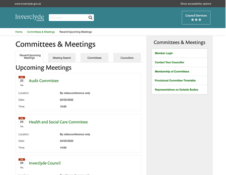 Inverclyde Council committee meetings software by weblabs