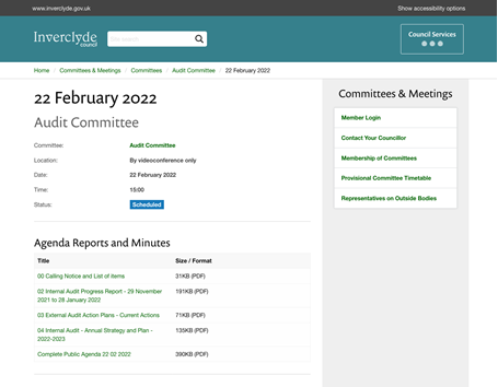 Inverclyde Council committee view