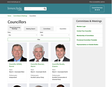 Inverclyde Council committee meetings councillor listing