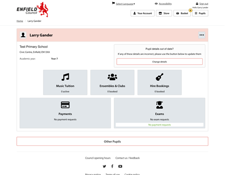 Enfield music service member dashboard