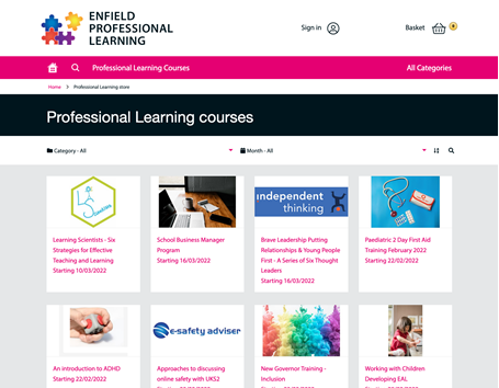 Enfield professional learning course listing