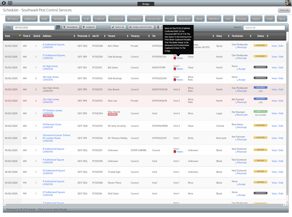 WebLabs Pest Control Suite CRM - Job scheduler