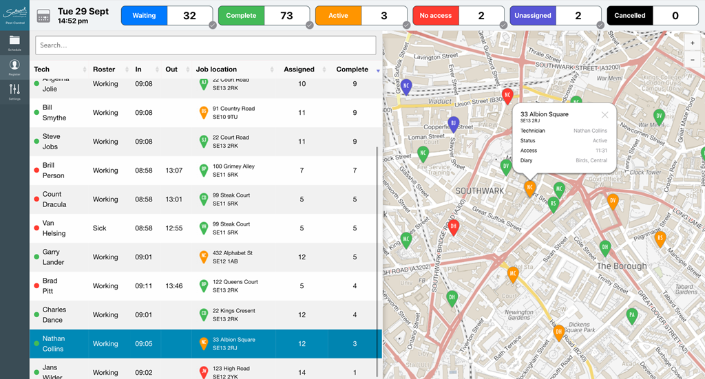 WebLabs Pest Control Suite dashboard